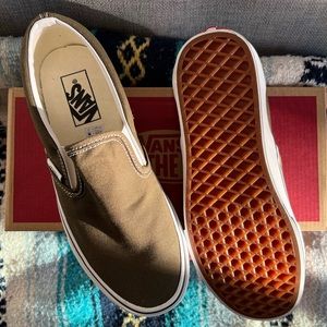 green Vans slip ons